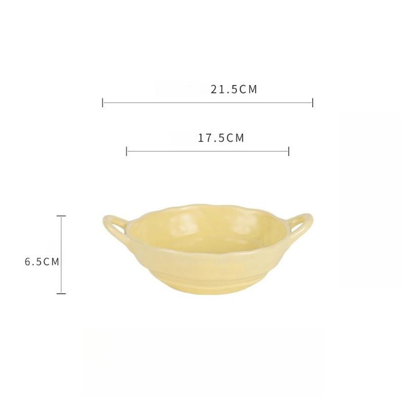

Миска в стиле Инс матовая с двойными ушками 7 дюймов ручной лепки неправильной формы высококлассная большой вместимости миска для лапши быстрого приготовления светло-желтого