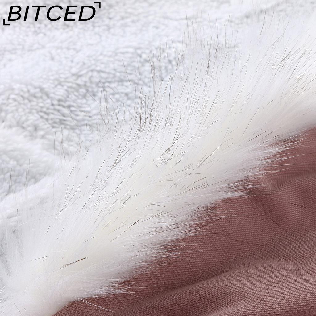 BITCED Women's Cotton-Lined White Fur-Trimmed Parka Mid-Length Hooded Winter Warm Fleece Coat