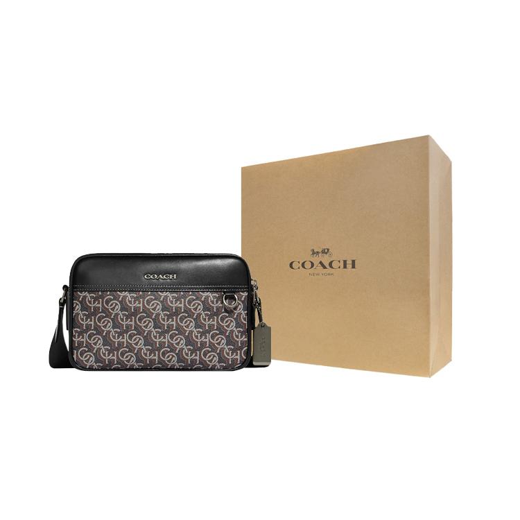 New COACH Graham PVC Cow Leather Patchwork Camera Bag Shoulder Bag Crossbody Bag Medium Size Unisex Gray & Black CF484-QBBK
