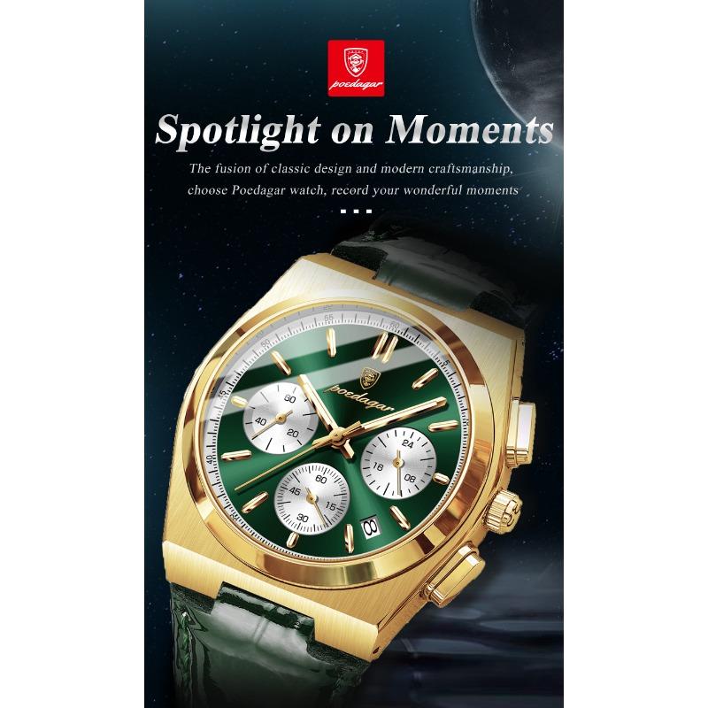 POEDAGAR Orologio da uomo di lusso alla moda Impermeabile Luminoso Cronografo Data Quarzo da polso Moda Sportivo Pelle Orologi