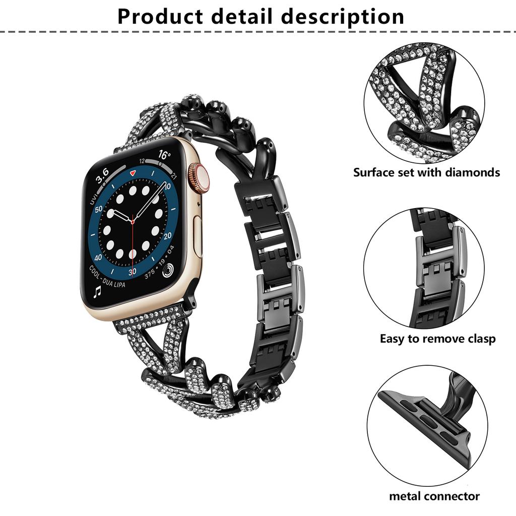 KALEBOL Zinc Alloy Strap for Apple Watch Ultra 3 2 1 49mm/Series 11 10 46mm/9 8 7 45mm/SE3 SE2 SE 6 5 4 44mm/3 2 1 42mm Watch Band Rhinestone Decor
