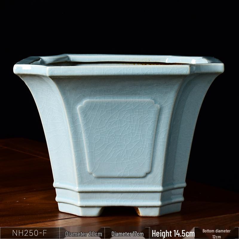 Ceramic Square Bonsai Flower Pot - Large High-Angle, Creative Chinese Style for Green Plants and Orchids