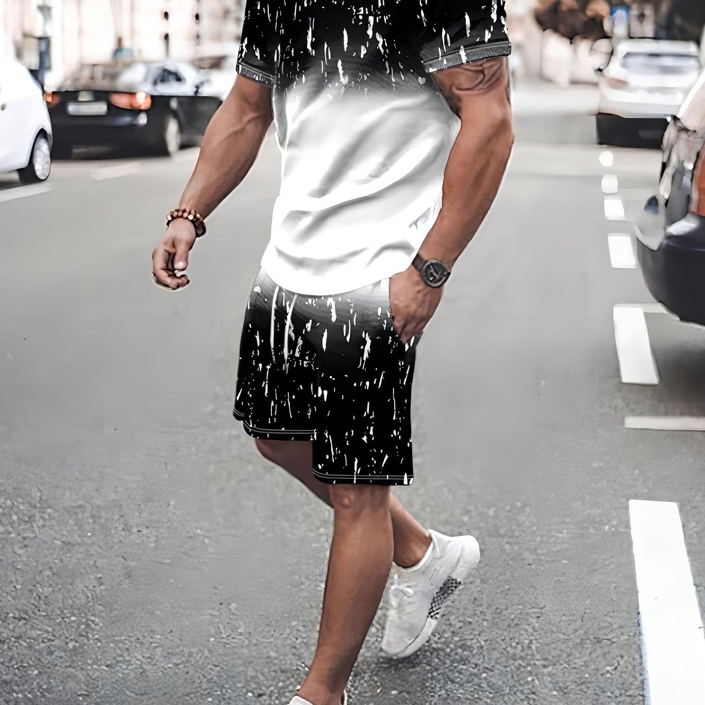 

Мужские костюмы из 2 предметов, повседневная футболка с короткими рукавами и спортивными шортами с узором Аврора, комплект для отдыха, отдыха, пляжного спортивного костюма XL