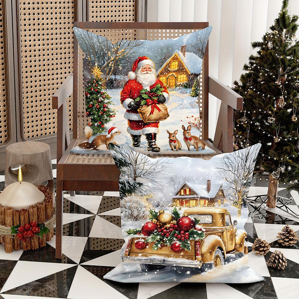 1pcs Christmas Pillows with Festive Scenes ,Suitable for Christmas Home Decoration Pillowcase, Without Pillow Core.