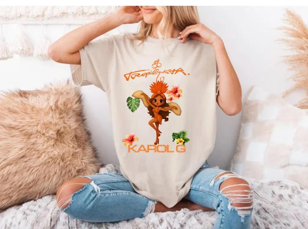 Singer Karol G Tropicoqueta Merch Tshirt UNISEX and Women Summer Cotton Clothing Fashion Round Neck Short Sleeved Top Streetwear