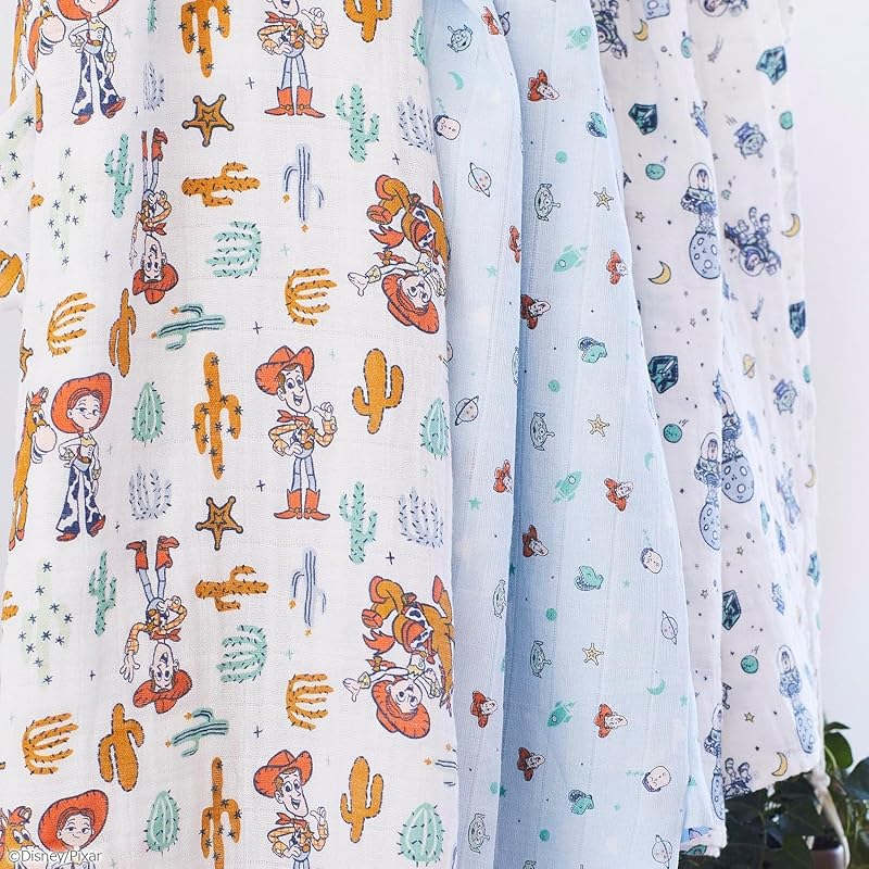 aden + anais Disney Toy Story Swaddle 3-Piece Set, 120 x 120cm, Muslin Cotton, for Newborns, Baby Shower Gift (SWADABDASWC30010DI)