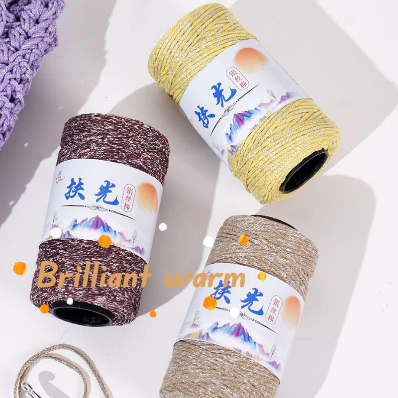 50g/roll 1.5mm Silver Silk Cotton Shiny Silk Hollow Cotton Woven Medium Coarse Cottons DIY Crochet Hat Crushed Silver Woven Bag