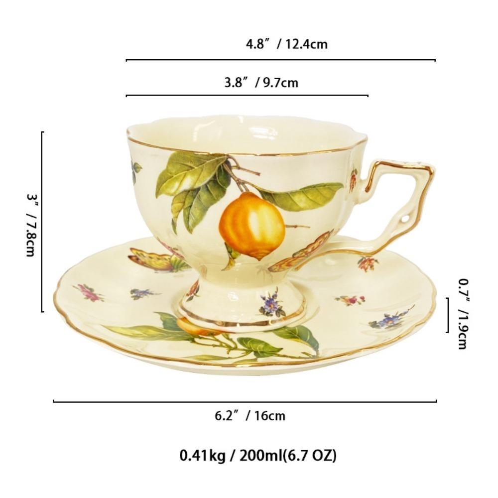 Ceramic Teacup and Saucer Set Morning Tea Cup Gold Trim Elegant English Teacup 200ml Coffee Cup+saucer+teaspoon Retro Coffee Cup
