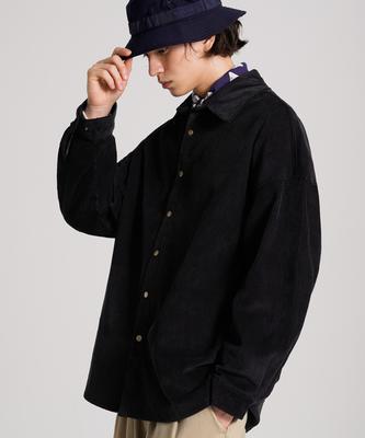 PERSTEP Corduroy Oversized Button Shirt Black Smls4651