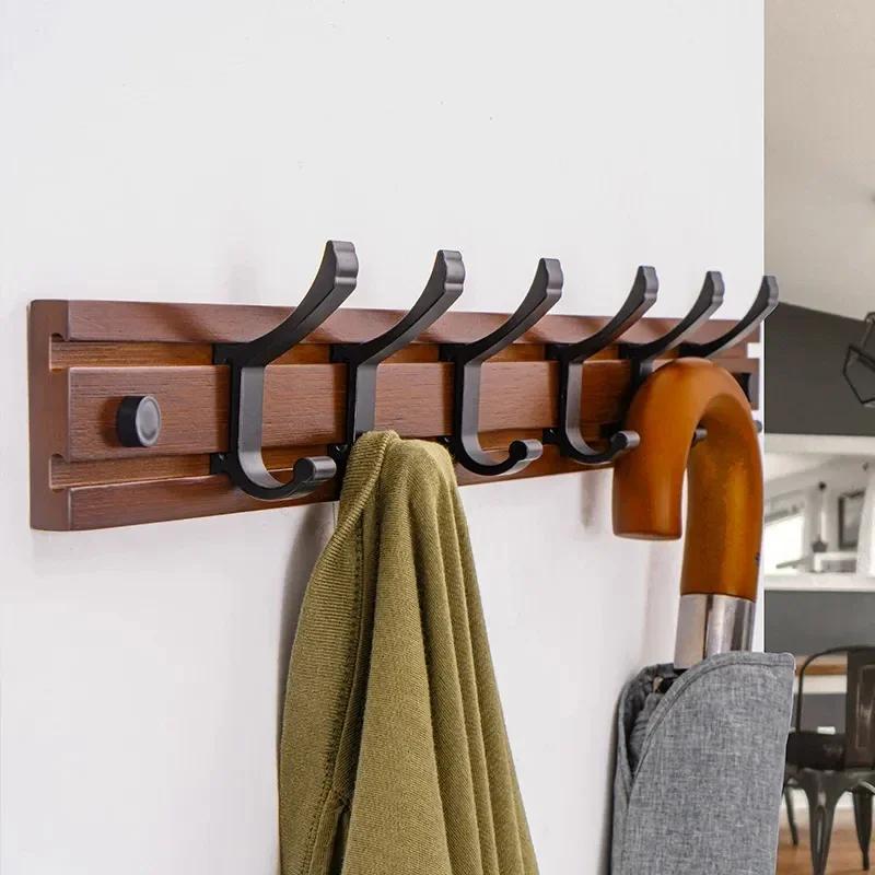 Creative Adjustable Bamboo Coat Hanging Rack Wall Mounted Bathroom Clothes Hats Aluminium Alloy Hooks Home Storage