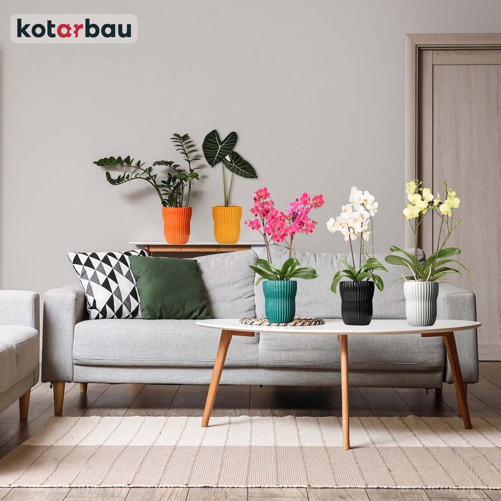 Kotarbau® 2 Pcs. Flowerpot 11.5 Cm Black Glazed Ceramic Flowerpot Grooved Flower And Herb Pot Decorative Cover Balcony Flowerpot