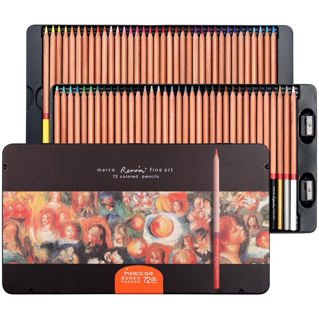 MARCO Renoir 3100 Oil-Based Colored Pencils, 72 Colors, with Metal Case