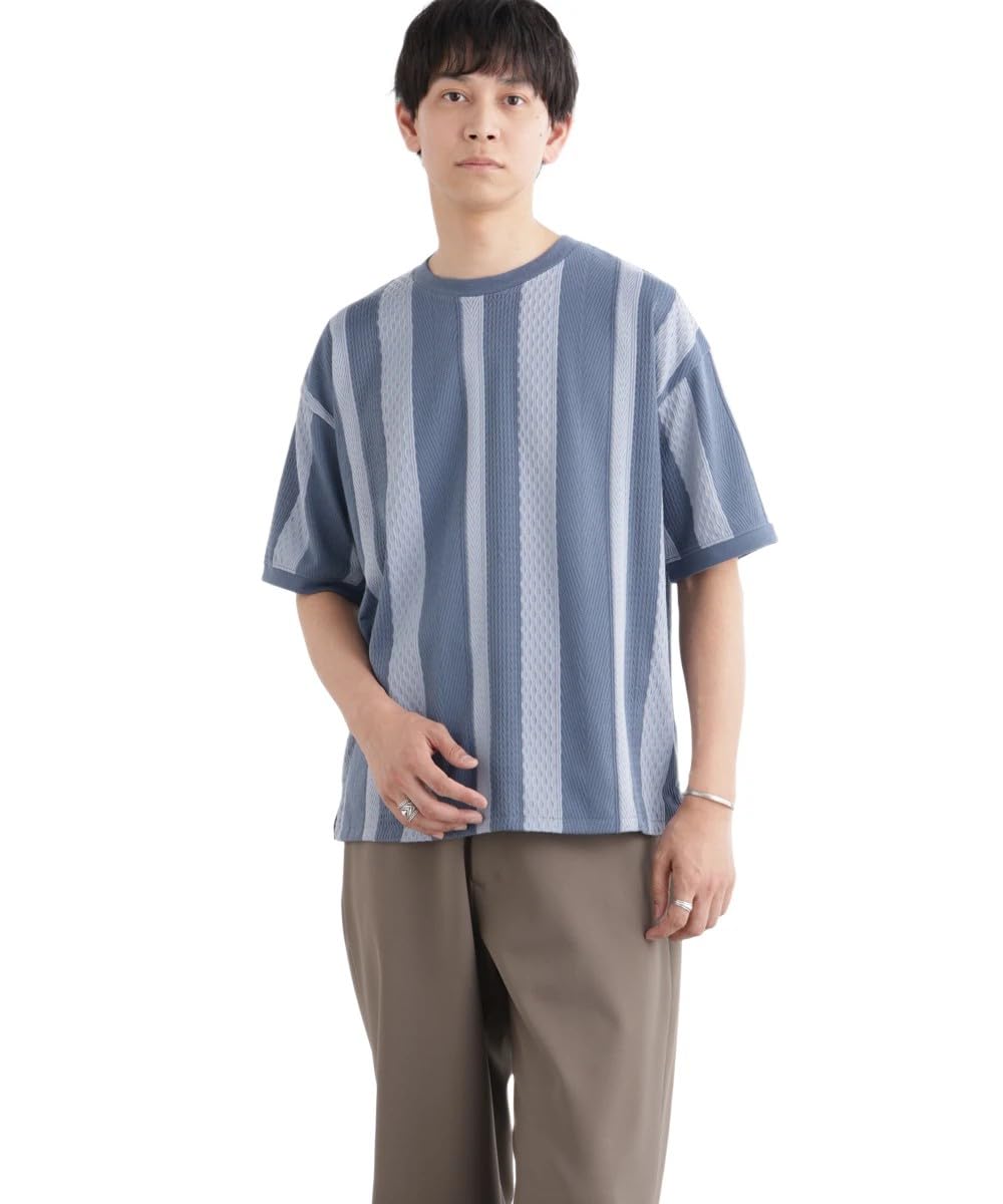 

Nano Universe Полосатая жаккардовая футболка с коротким рукавом, синяя, мужская, L, 025, серая, 672-5124221