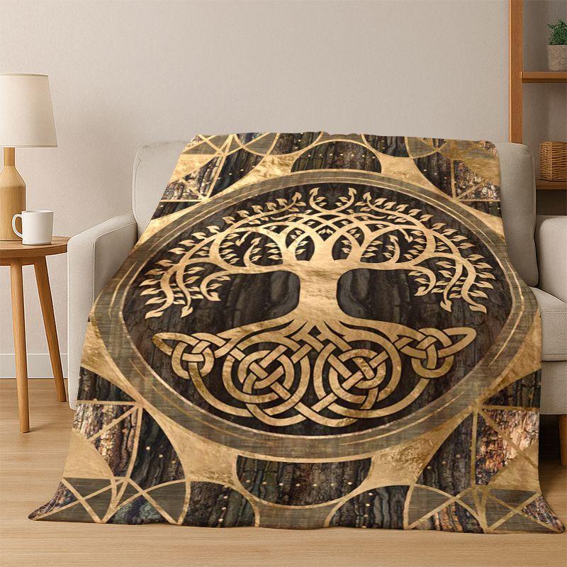 Tree of Life Nordic Mythology Yggdrasil Nature Cartoon Flannel Blanket Soft Throw Blanket for Bedroom Living Room Bed Travel Kid