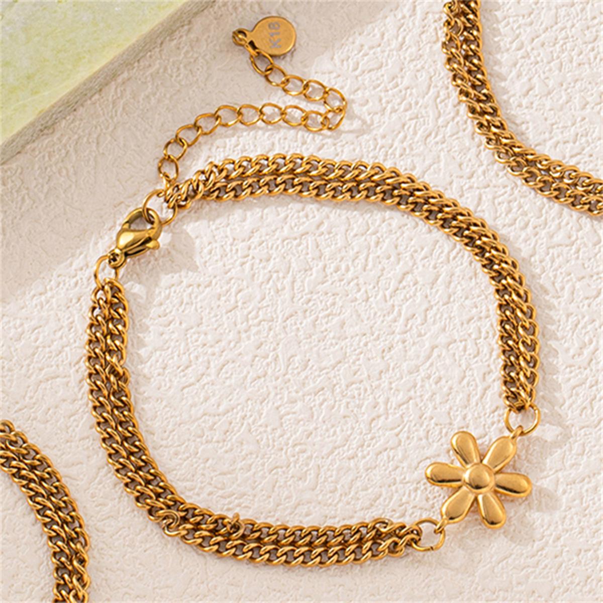 Stainless steel gold multi-element bracelet with simple and versatile design, gold plated Zircon