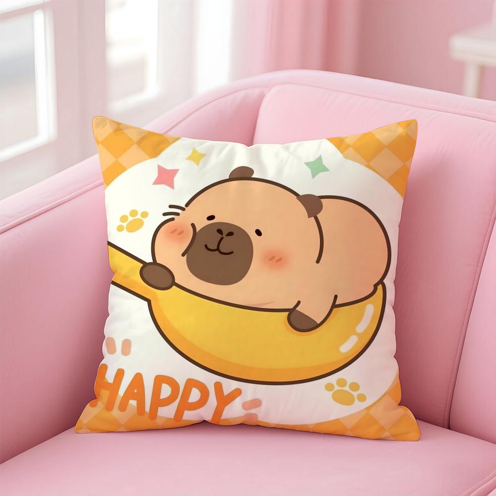 Cute Cartoon Capybara Cushion Cover Comfortable Reversible Pillow Cover Ideal for Car Sofa Bedroom & Beyond