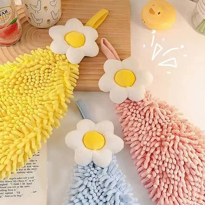 Quick Dry Hand Towel For Kitchen Bathroom Thickened Absorbent Dish Cleaning Cloth Big Sun Flowers Type Lattice Texture