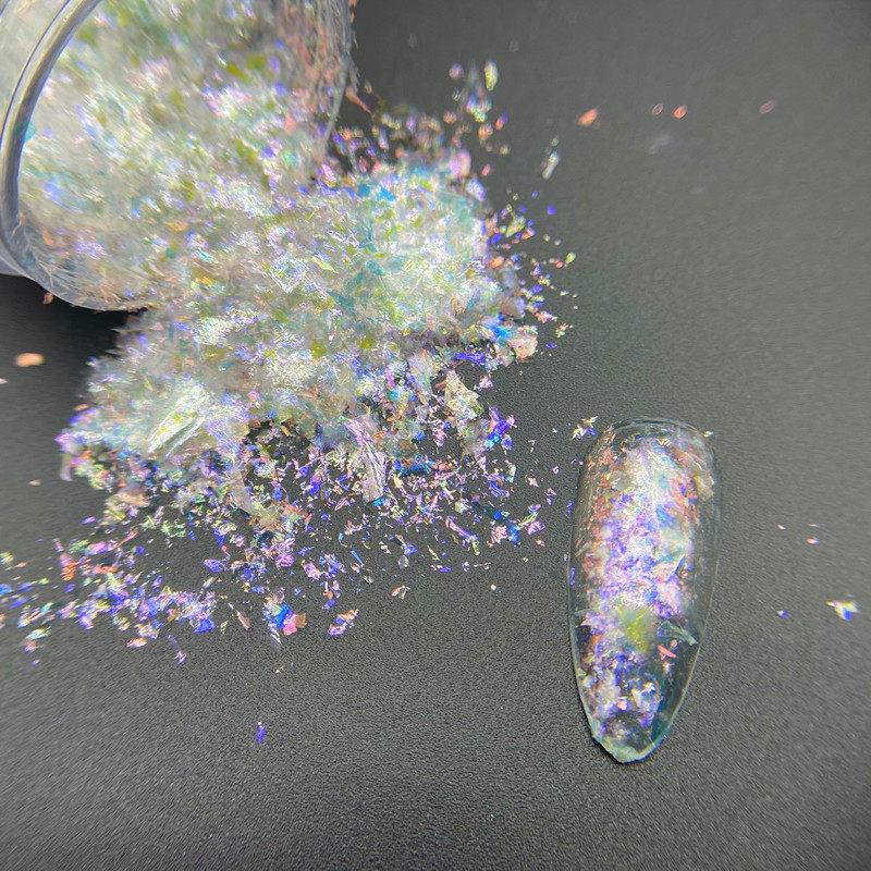 

Transparent Pink Iridescent Opal Nail Art Powder Flakes – Color-Changing Aurora Glitter 1 gram