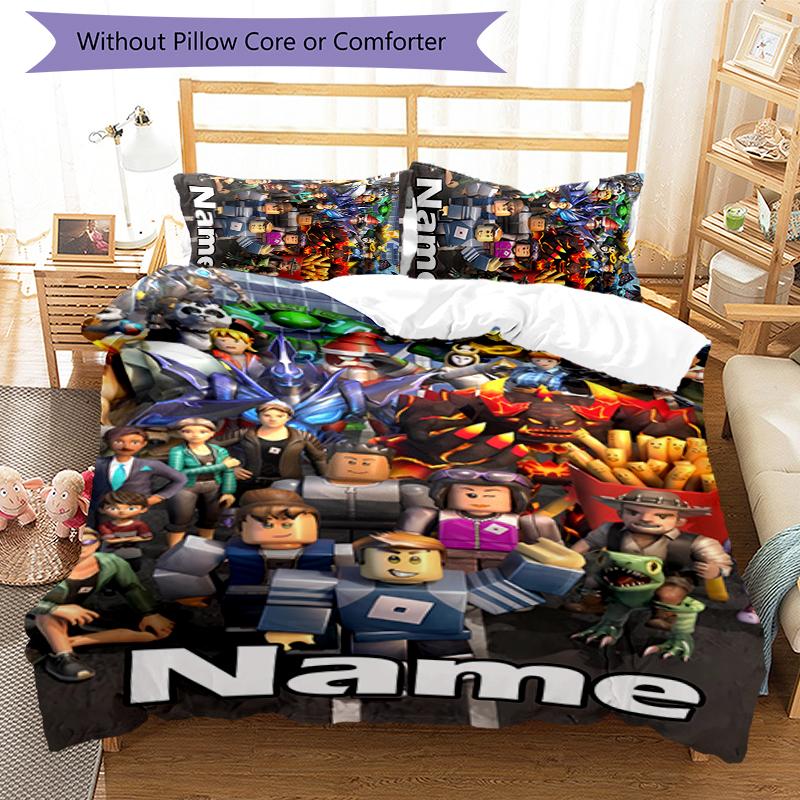 3pcs Custom Name Gaming Roblox Bedding Set Duvet Cover Closure Includes 1 Duvet Cover & 2 Pillowcases for All Seasons Bedroom Decor