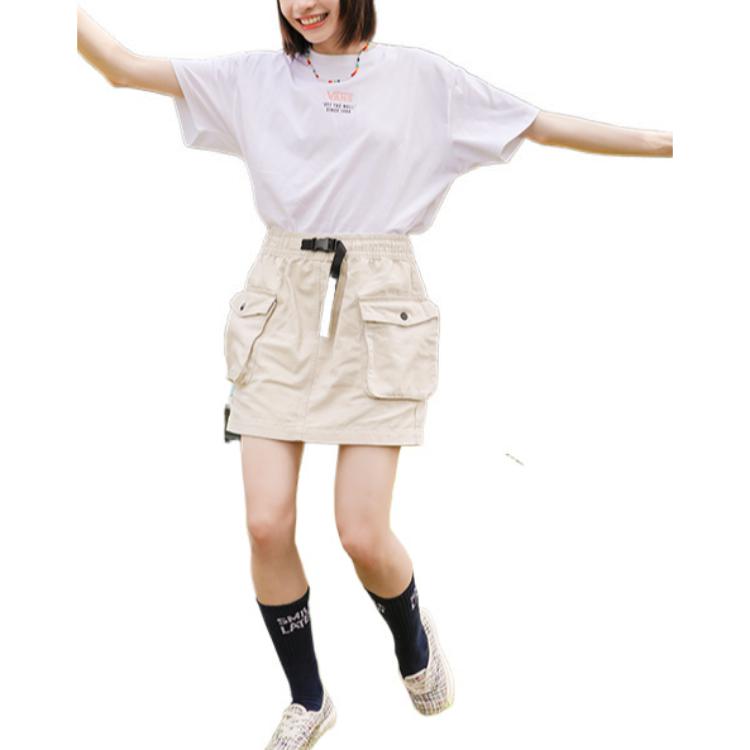 Vans Asian Artist Series Solid Color Multi-Pocket Design Adjustable Waistband Skirt Women Skirts Oatmeal VN0A7TQ42N1
