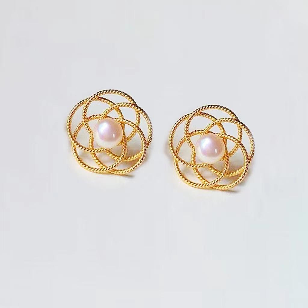 

Металлические серьги с цветочным плетением без пирсинга, серьги с искусственным жемчугом для женщин