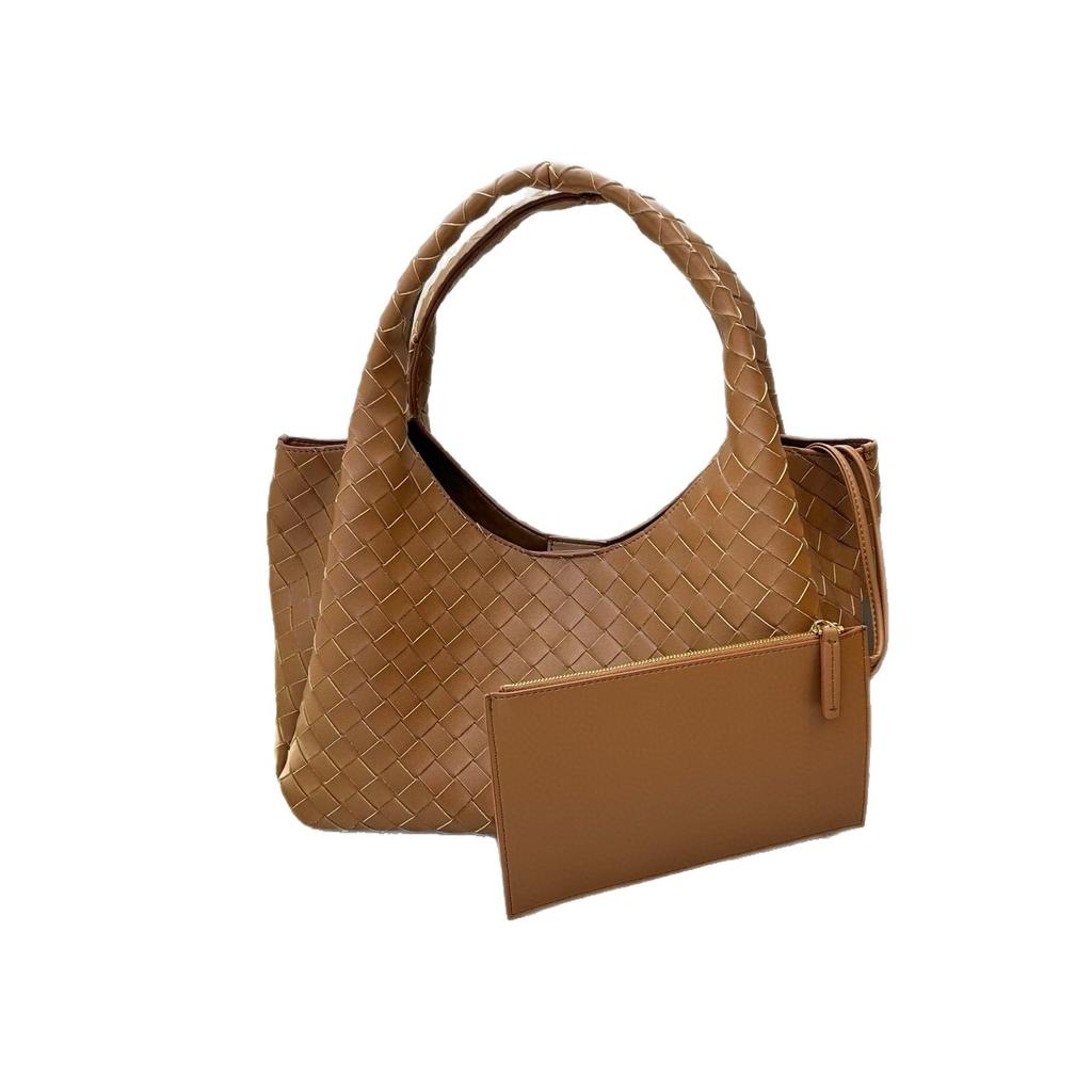 Borsa a tracolla in pelle intrecciata di grande capacità, borsa a spalla, casual, semplice, portatile, borsa a cestino per verdura, borsa da pendolare alla moda per donna