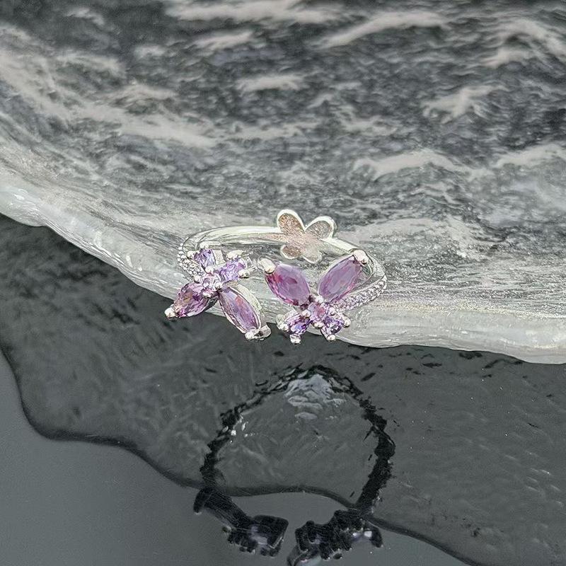 Color Series Butterfly Zir*****Pen Ring, High-End Exquisite Sweet And Cool Spice Girl Ring Accessories
