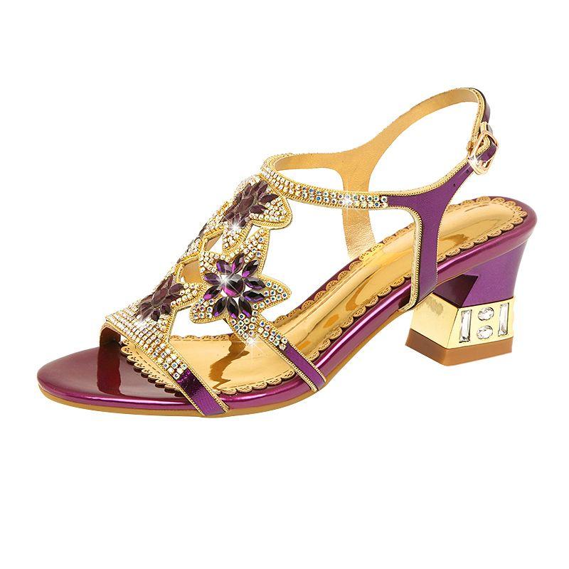 Fashion 2025 New Fashion Sandals Ladies High And Low Heel Sandals Leather Women'S Sandals With Diamonds Outdoor Ladies Beach Shoes