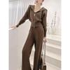 Fashion Suit Autumn and Winter Lapel Zipper Jacket Wide-leg Trousers Two-piece Set