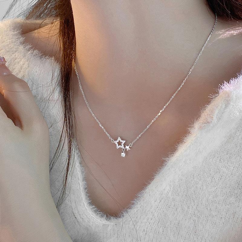 Colier cu stele pentru femei, cu design de nișă de lux, de înaltă calitate, stil rece, incest, cu lanț de claviculă cu stea cu cinci colțuri și diamant
