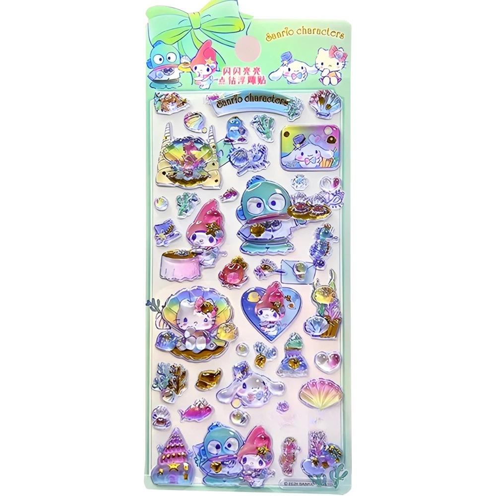 4Pcs Kawaii Sanrio 3D Relief Stickers Cinnamoroll My Melody Crystal Decals Waterproof Cute Cartoon Jelly Sticker Toys Gifts