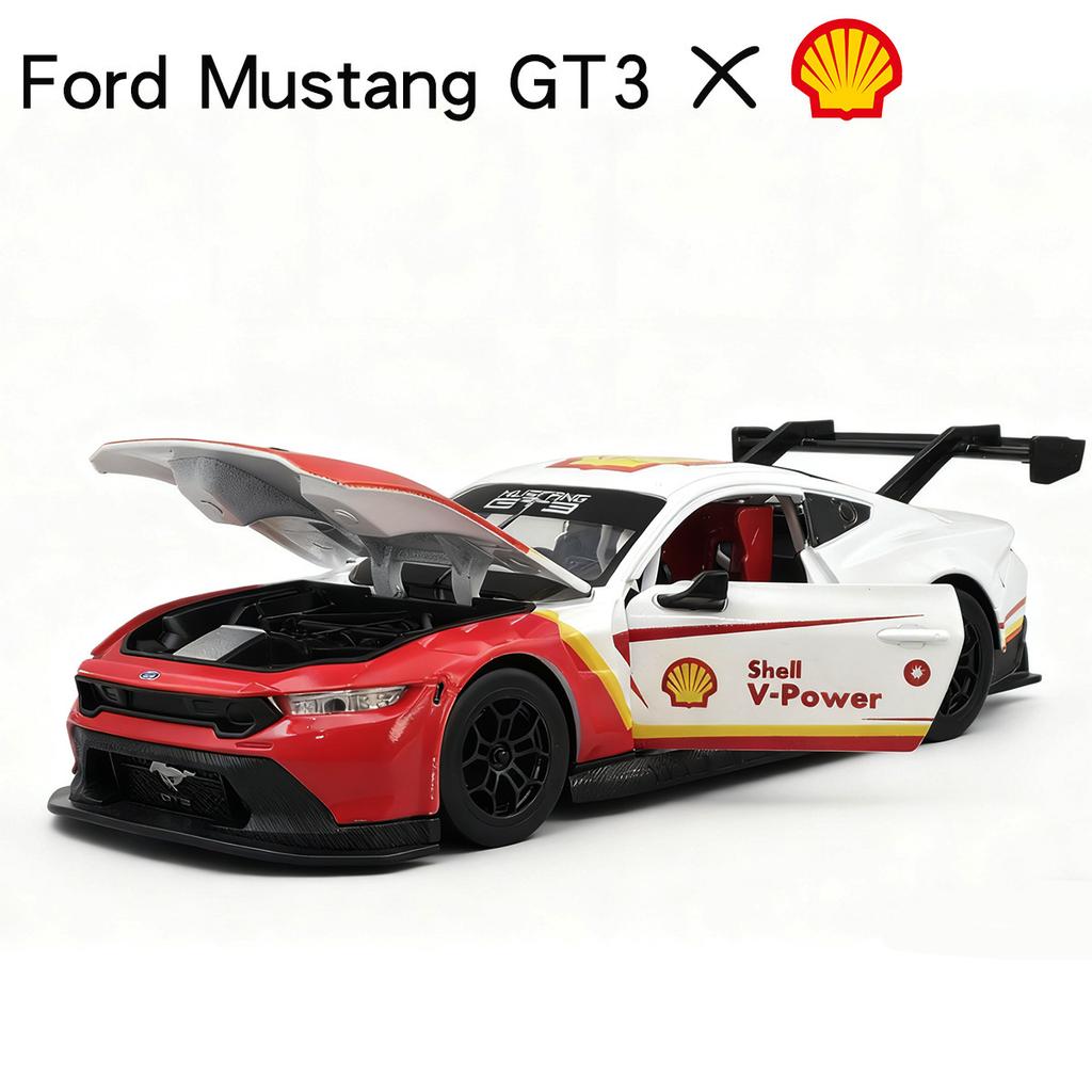 YTMH2 1/24 Ford Mustang GT3 Sport Racing Toy Car Model Diecast Metal Rally Miniature Sound & Light Gift For Child Kid Boy Collection