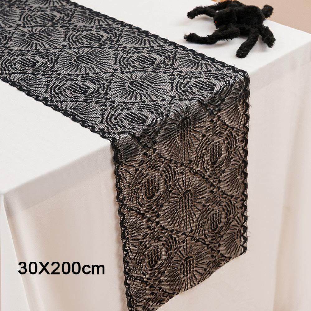 Black Color Black Lace Table Runner Long Length Spider Web Table Runner  Table Decor
