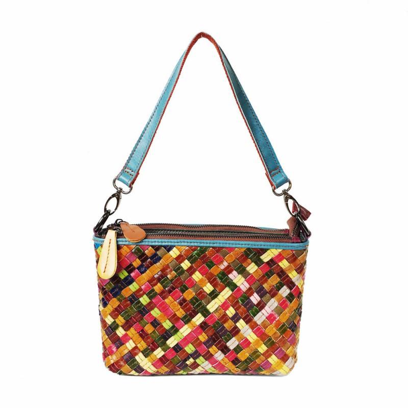 Vintage Genuine Leather Woven Handbag Women Crossbody Shoulder Bag Multicolor Medium Size