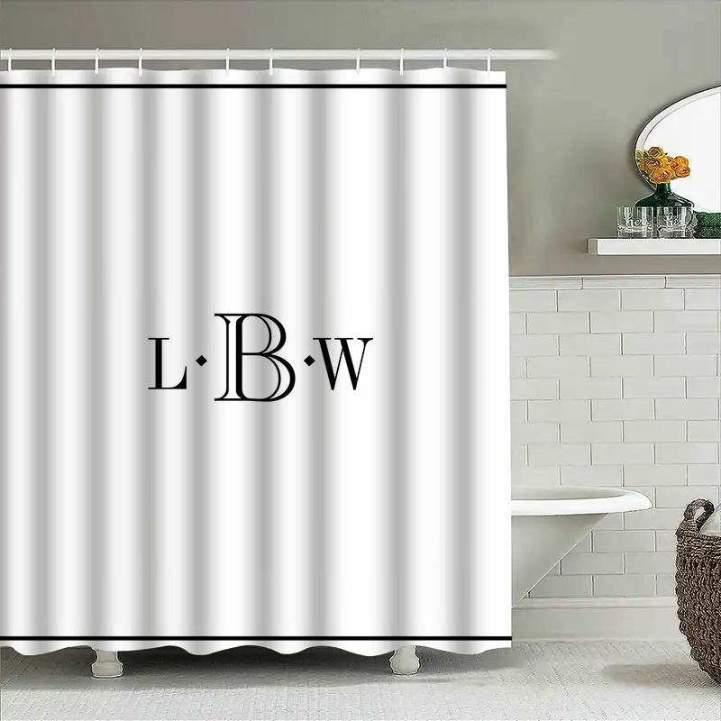 Custom Monogrammed Bath Curtains For Bathroom Decor 180 Gsm Waterproof Shower Curtain With Rings Set Initials L B W