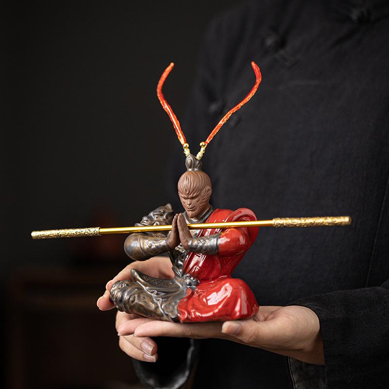 Chinese Zen Home Decor Ceramic Handicraft Ornaments Sun WuKong Living Room Decoration Monkey King Desktop Accessory