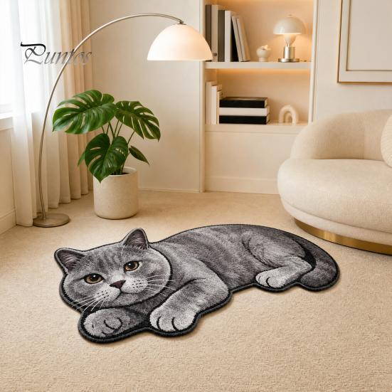 Cute Cat Floor Mat Bathroom Rug, Anti-Slip Absorbent Bath Washable Plush Tile And Wood Kitty Door for Entrance Kitchen Home Decor Anti-slip Rug
