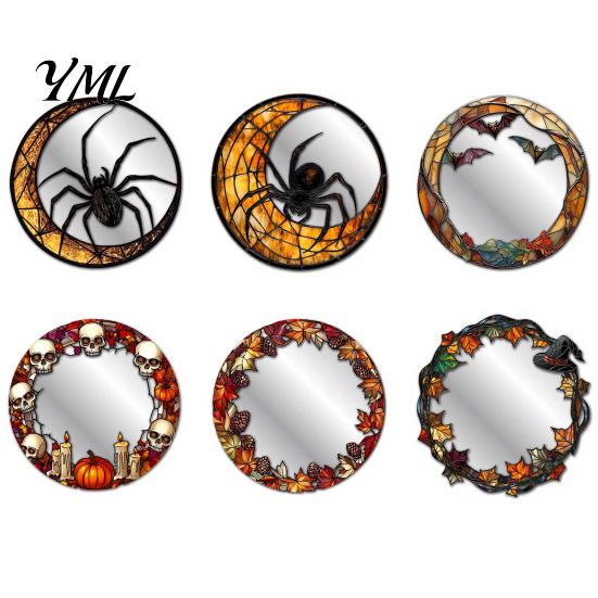 Seasonal Home Wall Decorations Halloween Decorative Mirror Stickers with Spiders/Skeletons/Pumpkins, Retro Hanging Pumpkin Mirrors Ornament,