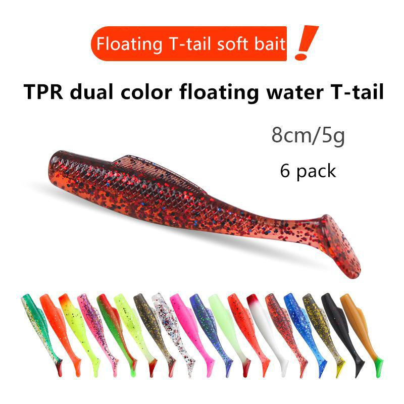 6Pcs/Lot Soft Swimbait 9Cm 4.4G Floating T-Tail Fishing Lure Tpr Paddle Tail Soft Lure Material Fishing Baits Fishing Tackle Pes