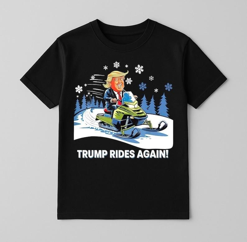 

Funny Trump Snowmobile Shirt Donald Trump Riding Snowmobile Tee Unisex T-Shirt XL