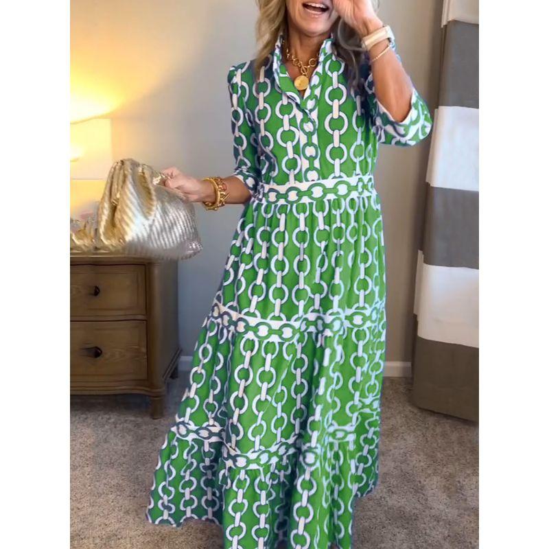 

Printed round Neck Long Dress for Women Print round Neck Dress Dress Female Emerald green 4XL