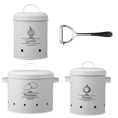 White Iron Vegetable Storage Canister Set