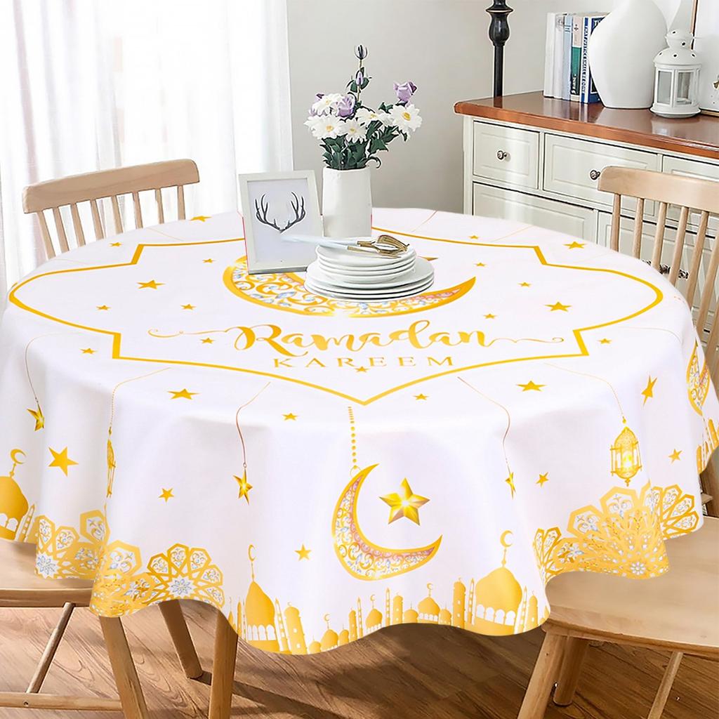 Eid mubarak Ramadan Kareem Polyester Round Tablecloth Ramadan Decor For Home 2025 Islamic Muslim Party Supplies EID Al  Adha