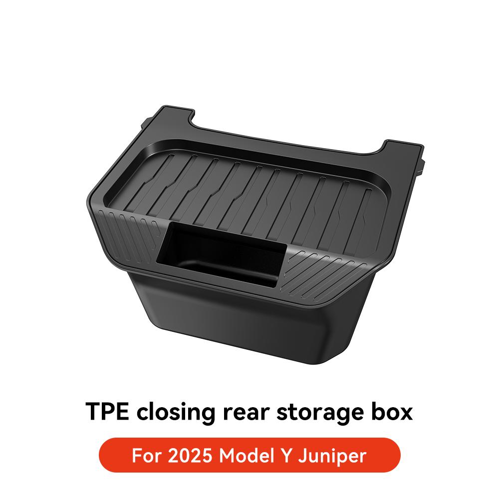 For Tesla Model Y Juniper TPE Rear Center Console Storage Box Organizer Box with Cover Trash Can Under Seat Car Accessories