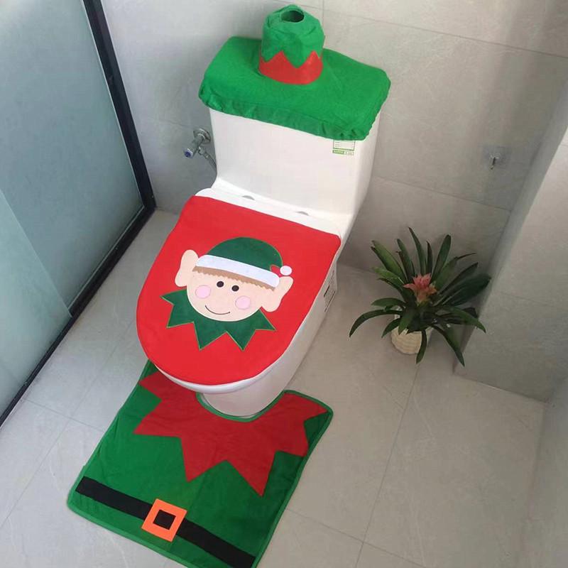 Ensemble de toilette de dessin animé de Noël: Housse de protection pour bonhomme de neige, elfe et cerf avec repose-pieds