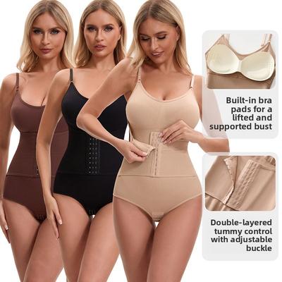 Wyściełane bezramiączkowe body modelujące z wbudowanym wsparciem biustu, kontrolą brzucha, podnoszeniem pośladków, zapięciem na podwójne guziki i trójkątnym kroczem