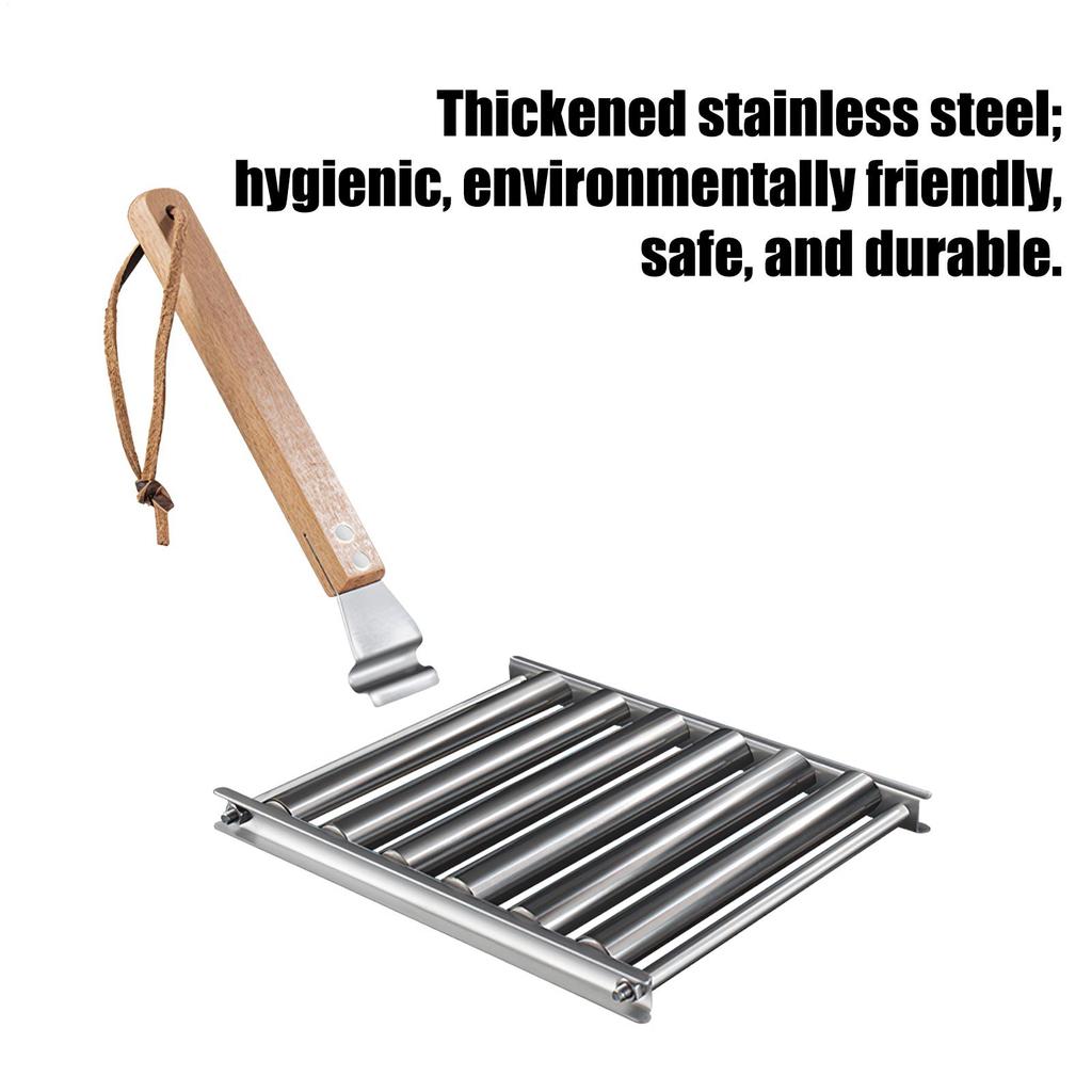 Sausage Roller BBQ Grill Rack Stainless Steel Hotdog Roller Grill Brackets Portable Non-Stick Barbecue Tool for Camping Picnic