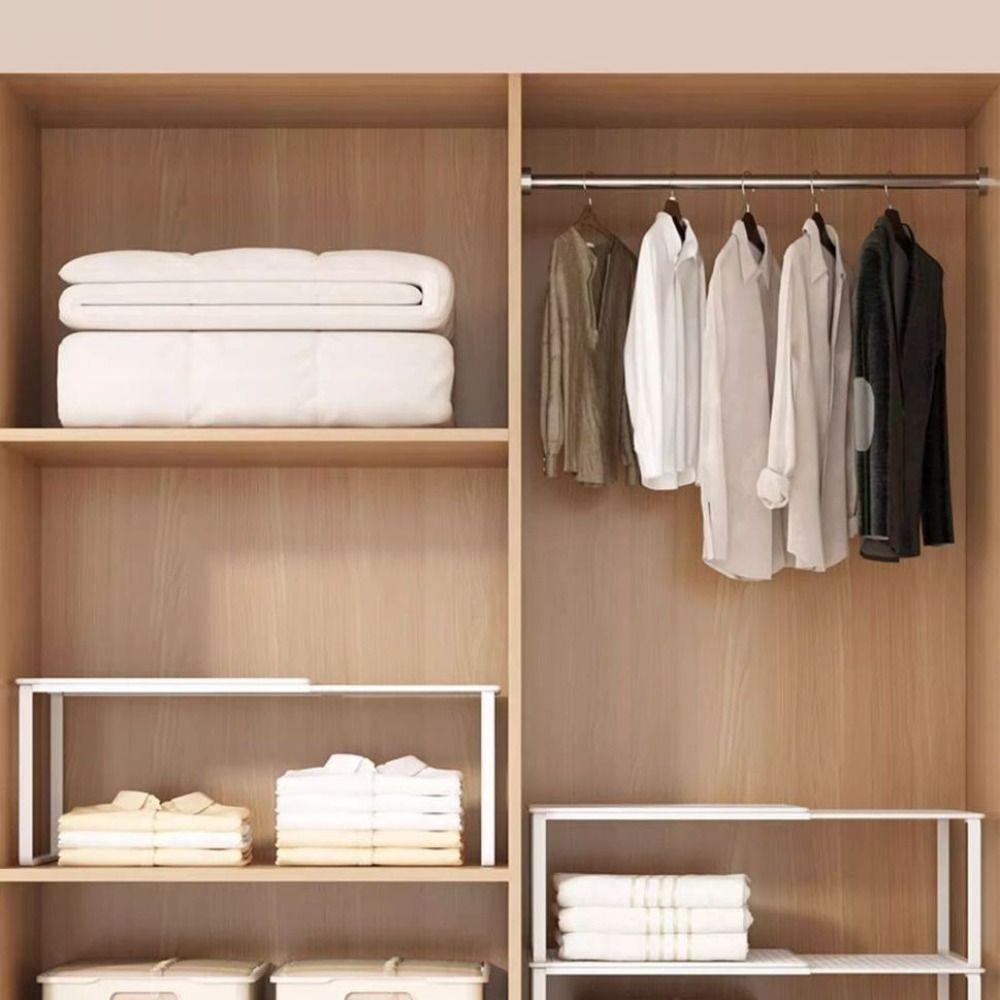 Closet Tension Shelf & Rod Expandable Metal Storage Rack Adjustable Organizer DIY Divider Separator for Cabinet Wardrobe
