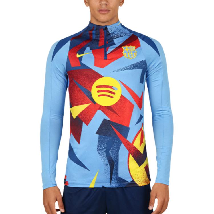 Nike Dri-Fit Barcelona Warm-Up Collar Long Sleeve Football Shirt Men Tops HF9163-413
