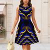 Women Plus Size Round Neck Sleeveless Printed A Line Dress Black Blue Gold